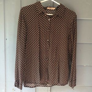 Patterned Button-Down Long Sleeve Top